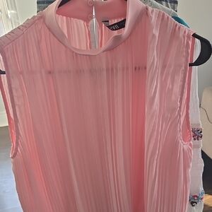 Zara Light Pink Pleated Blouse